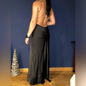 Black Backless Full Length Satin Dress